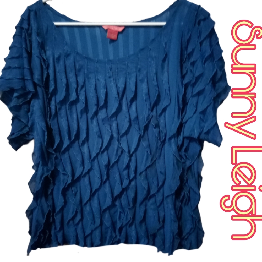 sunny leigh Short Sleeved Vertical Ruffled Blouse ~ Size Large